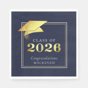Elegante Afstuderen 2026 Marineblauw Goud Persoonl Servet