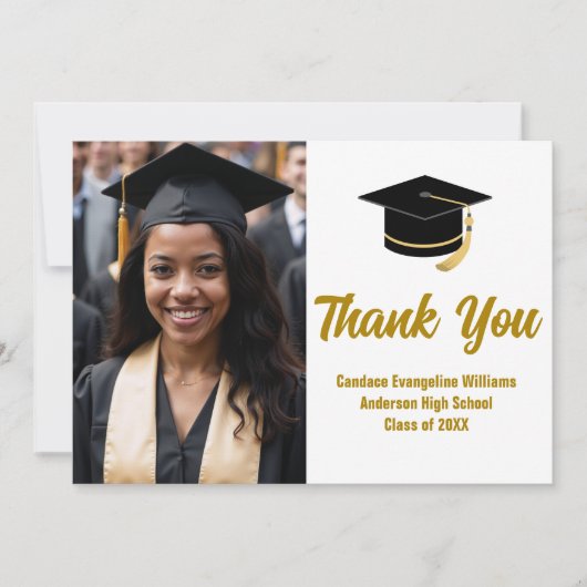 Elegante Afstuderen foto aangepaste gouden typogra Bedankkaart (Voorkant)