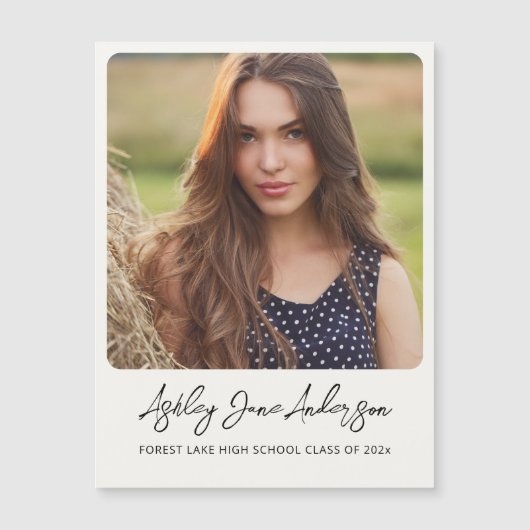 Elegante Afstuderen foto magnetische aankondiging (Voorkant)