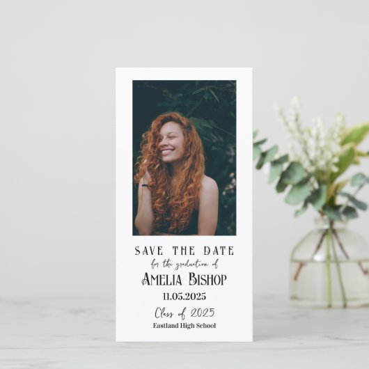 Elegante Afstuderen foto Sla de datum op Save The Date (Staand voorkant)