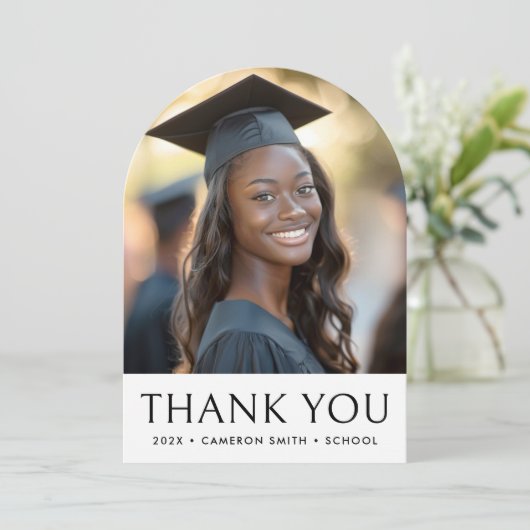 Elegante afstuderen fotoboog Dank u kaart (Staand voorkant)