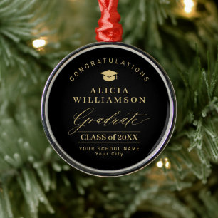 Elegante afstuderen gepersonaliseerd goud zwart metalen ornament