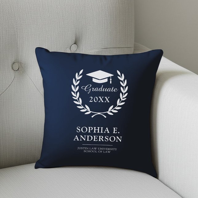 Elegante Afstuderen Naam & Jaar Keepsake Navy Blue Kussen (Creator heeft geüpload)
