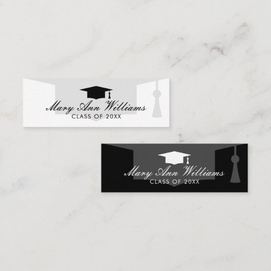 Elegante afstuderen naamkaarten met academisch pet mini visitekaartje (Voorkant / Achterkant)