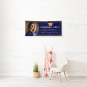 Elegante Afstuderen Navy Blue Gold Glitter Foto Spandoek (Insitu)