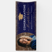 Elegante Afstuderen Navy Blue Gold Glitter Foto Spandoek (Verticaal)