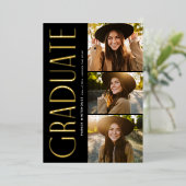 Elegante Afstuderen Typografie 3 Foto Afstuderen Folie Uitnodiging (Staand Voorkant)