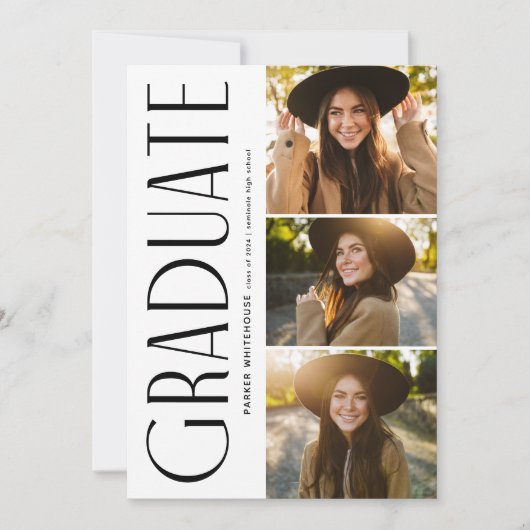 Elegante Afstuderen Typografie 3 Foto Afstuderen Kaart (Voorkant)
