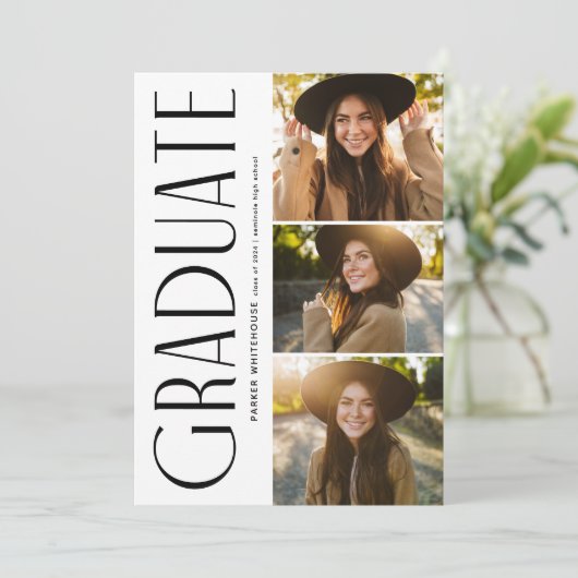 Elegante Afstuderen Typografie 3 Foto Afstuderen Kaart (Staand voorkant)