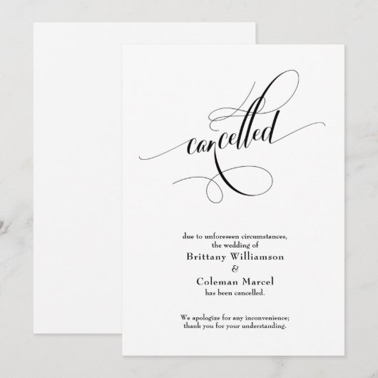 Elegante Afzegging Trouwkaart Script Kaart (Voorkant / Achterkant)