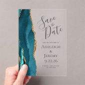 Elegante Agaat Blauwgroen Blauw Goud Save the Date Acryl Uitnodigingen (Insitu (Draagbaar))