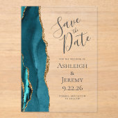 Elegante Agaat Blauwgroen Blauw Goud Save the Date Acryl Uitnodigingen (Voorkant)