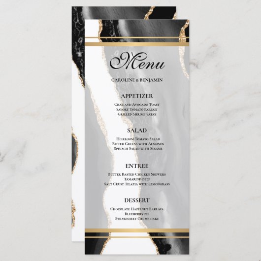 Elegante agaat bruiloft menu (Voorkant / Achterkant)