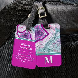 Elegante agaat initiaal monogram bagagelabel