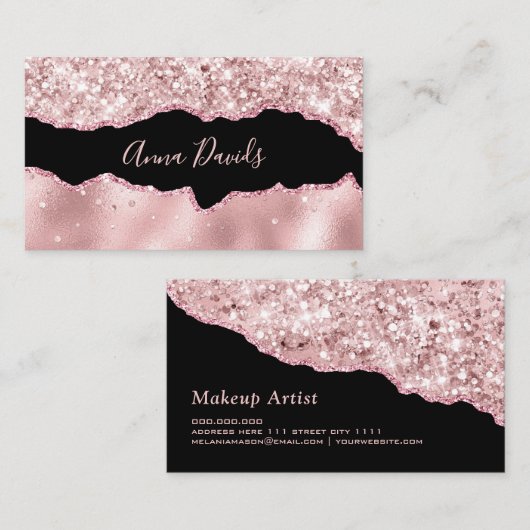Elegante Agaat Make-up Artist Roos Goud Roze Glitt Visitekaartje (Voorkant / Achterkant)