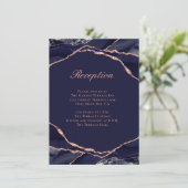 Elegante Agaat Navy Roos Gouden Bruiloft Receptie Informatiekaartje (Staand voorkant)