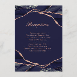 Elegante Agaat Navy Roos Gouden Bruiloft Receptie Informatiekaartje