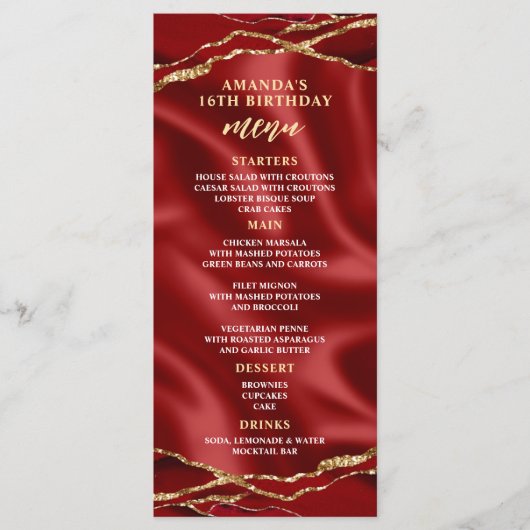 Elegante Agaat Rode en Gouden Menu (Voorkant)