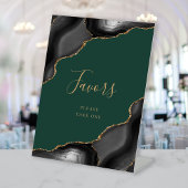 Elegante agaat zwart goud donkergroen bruiloft gun reclamebord met voetstuk