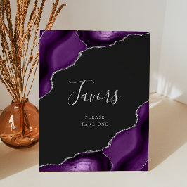 Elegante Agate Paarse Zilveren Donkere Trouwgunste Reclamebord Met Voetstuk