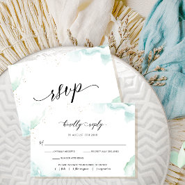 Elegante Airy Blue en Groene Waterverf RSVP-kaart RSVP Kaartje