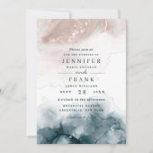 Elegante Alcohol Inkt Goud Blush Blauw Modern Brui Kaart (Voorkant)