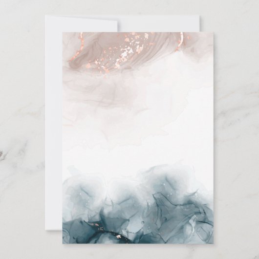 Elegante Alcohol Inkt Goud Blush Blauw Modern Brui Kaart (Achterkant)