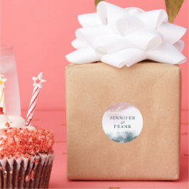 Elegante Alcohol Inkt Goud Blush Blauwe Waterverf Ronde Sticker
