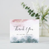 Elegante AlcoholInk Blush Blue Waterverf Dank u (Staand voorkant)