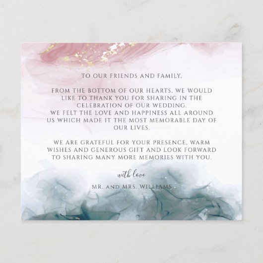 Elegante AlcoholInk Blush Blue Waterverf Dank u (Achterkant)