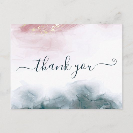 Elegante AlcoholInk Blush Blue Waterverf Dank u Briefkaart (Voorkant)