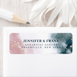 Elegante Alcoholinkt Blush Blue Waterverf Modern Etiket