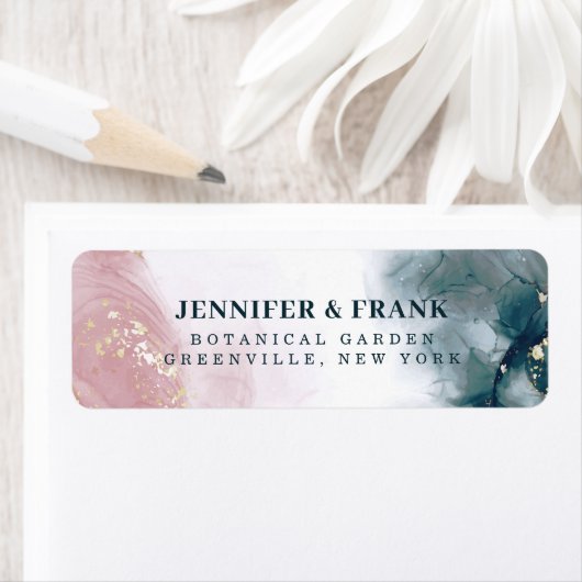 Elegante Alcoholinkt Blush Blue Waterverf Modern Etiket (Insitu)