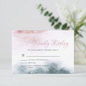 Elegante Alcoholinkt Blush Blue Waterverf Modern RSVP Kaartje (Staand voorkant)