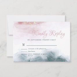 Elegante Alcoholinkt Blush Blue Waterverf Modern RSVP Kaartje