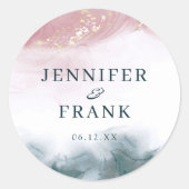 Elegante Alcoholinkt Gouden Blush Blauwe Waterverf Ronde Sticker (Voorkant)