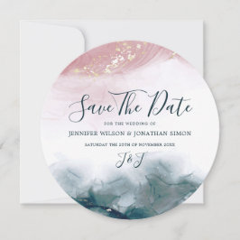 Elegante Alcoholinkt Gouden Blush Blauwe Waterverf Save The Date