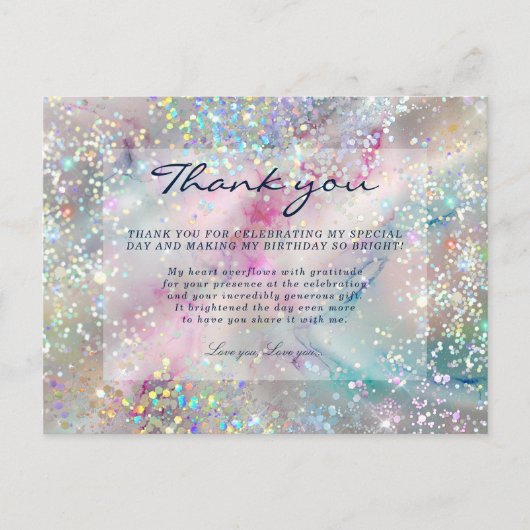Elegante alcoholinkt Holografische Glitter Dank u Briefkaart (Voorkant)