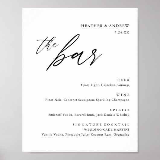 Elegante alcoholische drankjes trouwbar menu poster (Voorkant)