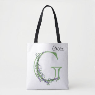 Elegante alfabet letter G Lavendel Eucalyptus Tote Bag