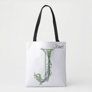 Elegante alfabet letter J Lavender Eucalyptus Tote Bag