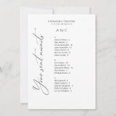 Elegante alfabetische bruiloft zitgrafiek Kaart (Voorkant)