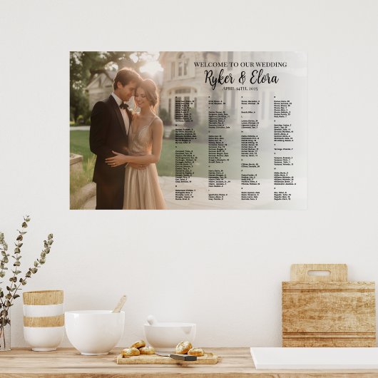 Elegante alfabetische foto bruiloft zitgrafiek poster (Keuken)