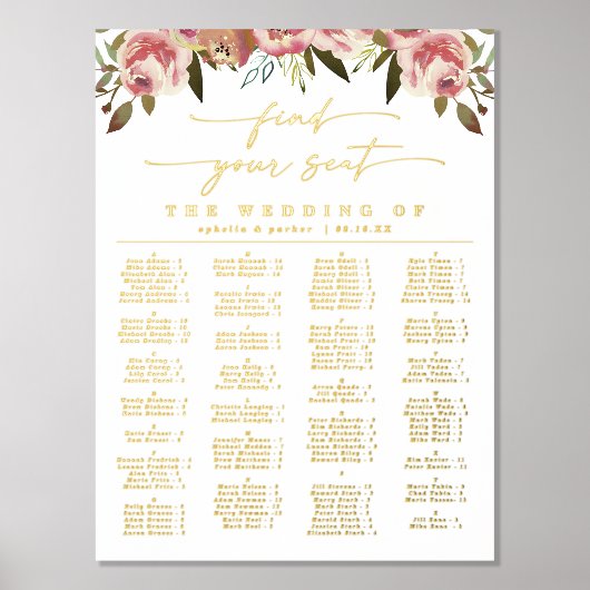 Elegante alfabetische zitkaart met echt goud folie afdrukken (Voorkant)