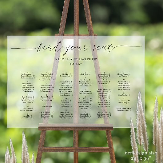 Elegante alfabetische zitplattegrond Frosted Style Acryl Bord