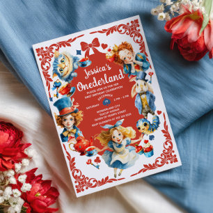 Elegante Alice in ONEDERLAND Cute 1e Verjaardag Kaart