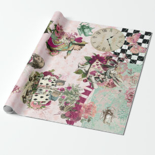 Elegante Alice in Wonderland Roze Cadeaupapier