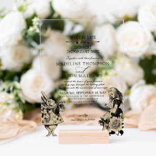 elegante Alice in Wonderland Wedding Acryl Uitnodigingen