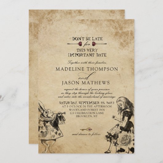 elegante Alice in Wonderland Wedding Kaart (Voorkant / Achterkant)