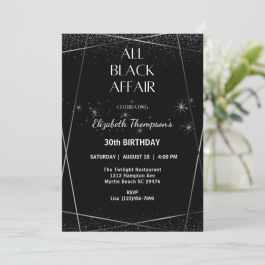 Elegante All Black Affair 30ste verjaardag viering Kaart (Staand voorkant)